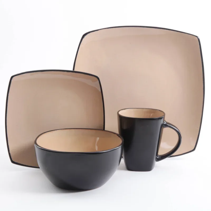 

Комплект квадратной столовой посуды Gibson Soho из 16 предметов, цвет серо-коричневый