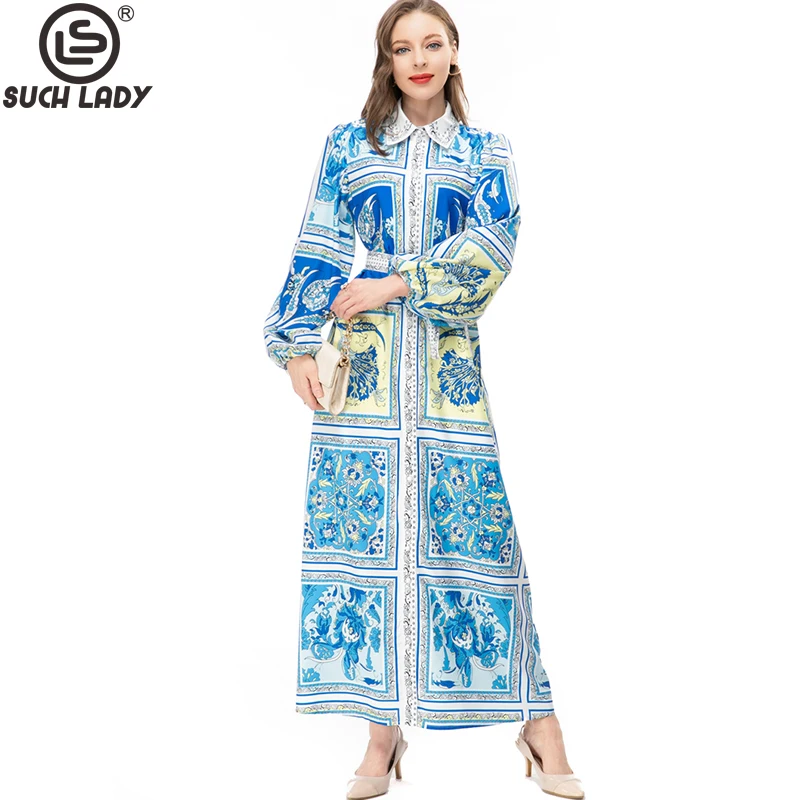 Women's Runway Dresses Turn Down Collar Long Lantern Sleeve Loose Lace Up Fashion High Street Vestidos
Women's Runway Dresses Turn Down Collar Long Lantern Sleeve Loose Lace Up Fashion High Street Vestidos