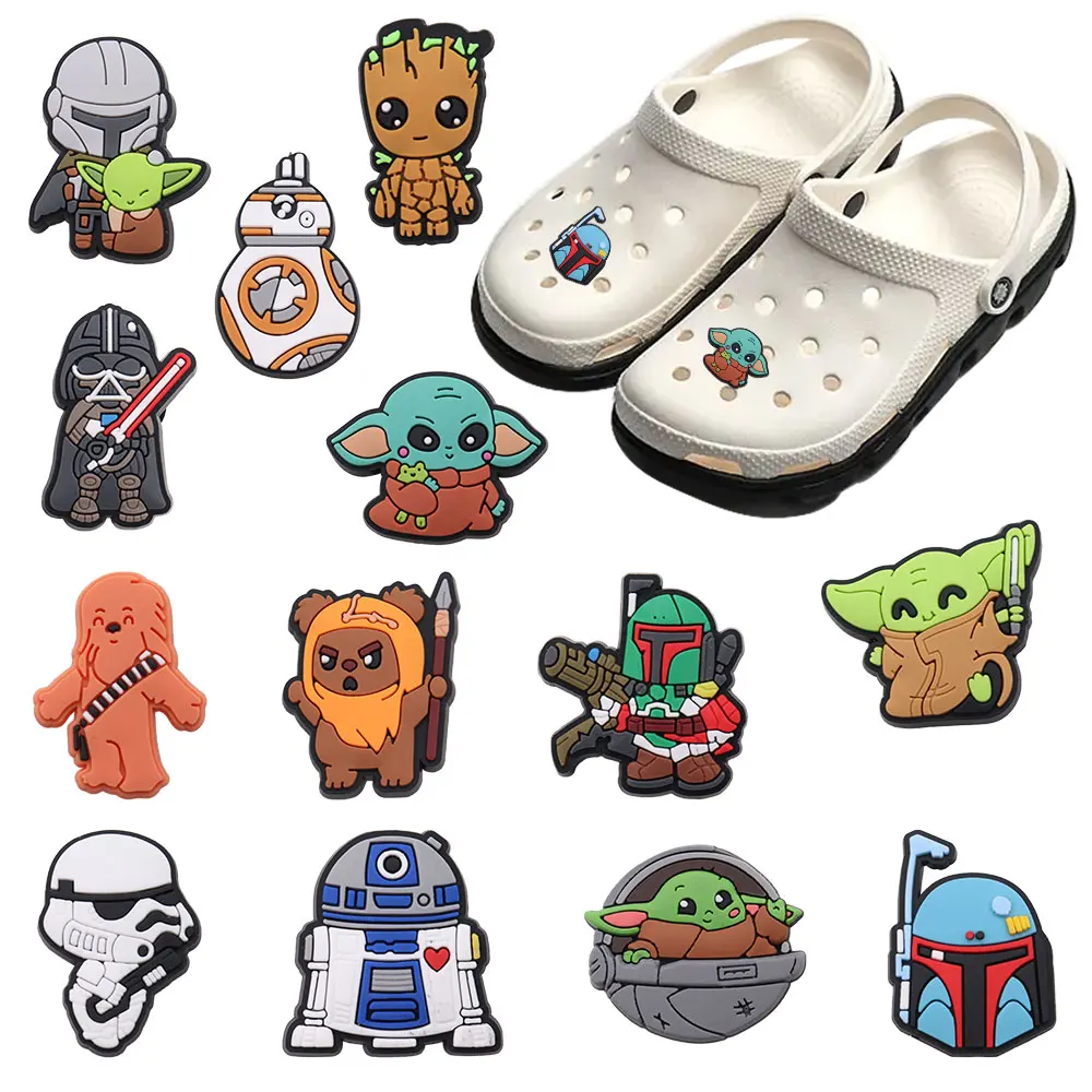 

Sell Retail 1-13pcs PVC Shoe Charm Star Wars Baby Yoda The Mandalorian Accessories Shoe Buckles For Croc Jibz Kids Party Present