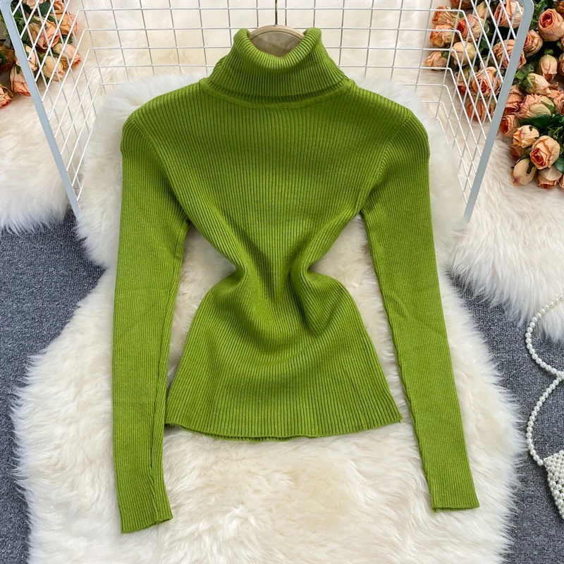 

Autumn Winter Turtleneck Sweater Korean Fashionable Solid Color Bottoming Knitshirts Casual All-matched Pullover Tops