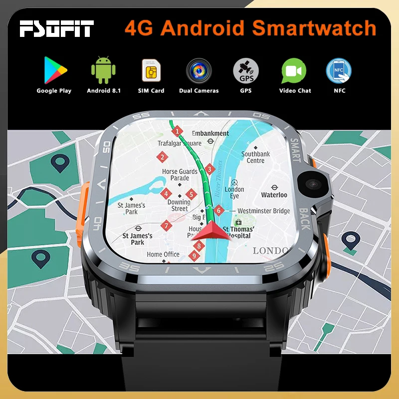 

200+800W Dual Camera 4G NetworK Smart Watch 2.03inch GPS Wifi SIM NFC Rugged 64G ROM Storage Google Play IP67 Android Smartwatch