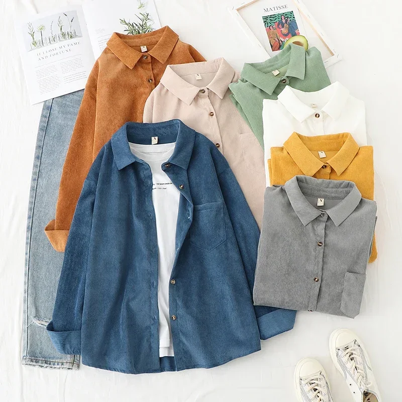 Mabrasion wear corduroy shirt female Spring and autumn design sense harbor wind lady solid color shirt loose
Mabrasion wear corduroy shirt female Spring and autumn design sense harbor wind lady solid color shirt loose