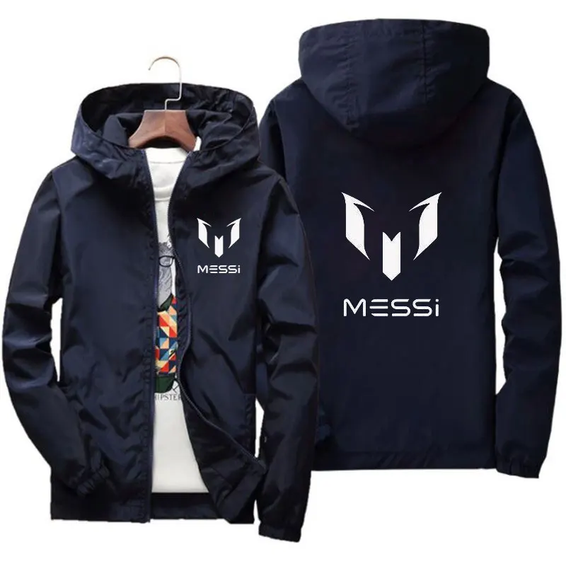 

2023 Spring bomb men's Hooded Jacket Messi print slide sportswear slim fit patchwork windbreak jacket fitness jacket men's wear