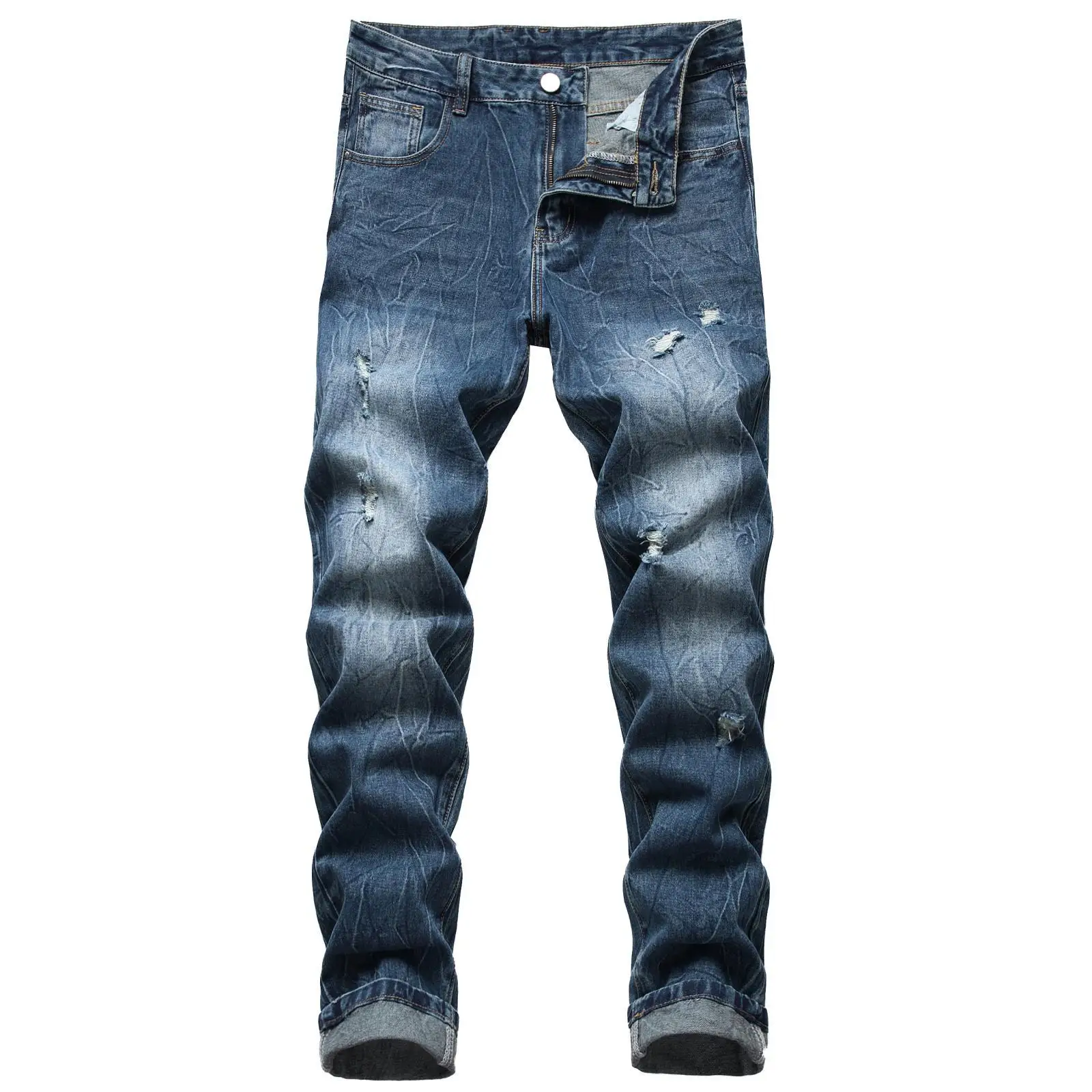 Men's Casual Trend Beggar Ripped Distress Jeans Straight Slim Ripped Men's Non-Stretch Crease Denim Trousers
Men's Casual Trend Beggar Ripped Distress Jeans Straight Slim Ripped Men's Non-Stretch Crease Denim Trousers