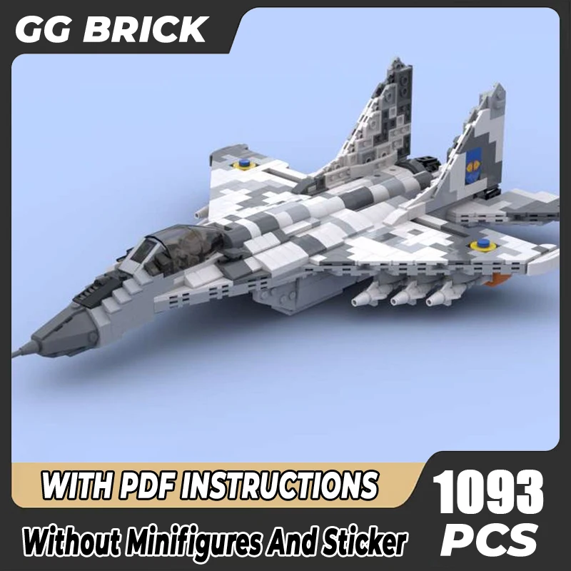 

Moc Building Bricks Military Russian Air Force MIG-29 Fulcrum Fighter Model Technology WW2 Aircraft Blocks DIY Set Assembly Gift