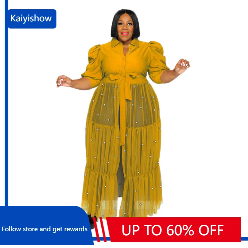 African Plus Size Dresses for Women Autumn African Shirt Dress Pearl Mesh Patchwork V-neck Short Sleeve Casual Long Dress XL-5XL
African Plus Size Dresses for Women Autumn African Shirt Dress Pearl Mesh Patchwork V-neck Short Sleeve Casual Long Dress XL-5XL