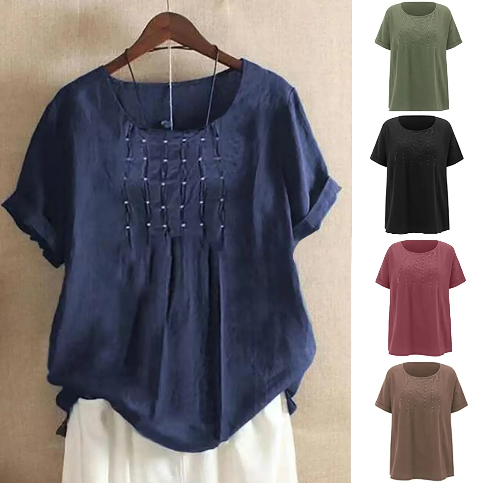 Cotton Linen Shirt Women'S Blouse Harajuku Solid Short Sleeve Ruffle Round Neck Pullover Tops Loose Traf Official Camisas Blusas
Cotton Linen Shirt Women'S Blouse Harajuku Solid Short Sleeve Ruffle Round Neck Pullover Tops Loose Traf Official Camisas Blusas