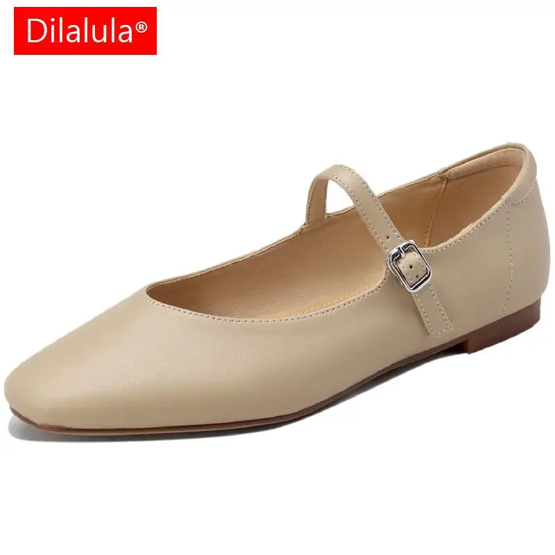 

Dilalula Concise Women Flats Spring Summer Retro Style Genuine Leather Round Toe Mary Janes Shoes Woman Casual Office Ladies