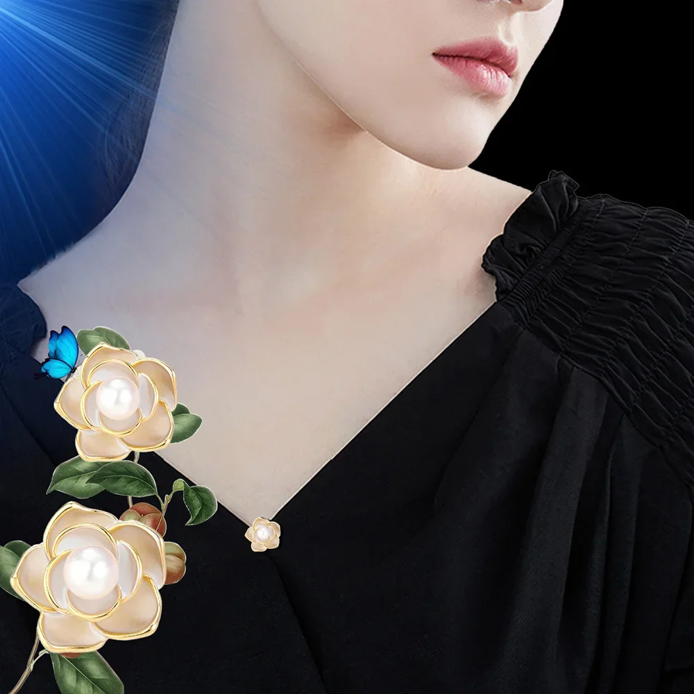 

Luxury Women's Brooches for Clothes Vintage Female Brooch Wool Camellia Flower Pearl Brooch