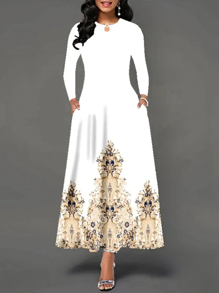 2024 Plus Size Autumn Winter Long Dress Women White Long Sleeve O-neck Pocket Elegant Dresses Casual Flowers Print Vintage Dress
2024 Plus Size Autumn Winter Long Dress Women White Long Sleeve O-neck Pocket Elegant Dresses Casual Flowers Print Vintage Dress