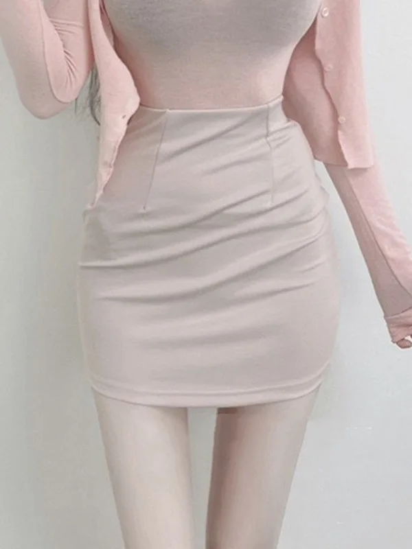 

Женская сексуальная трапециевидная юбка, летняя новая облегающая однотонная модная мини-юбка в стиле преппи с запахом на бедрах и высокой талией для девушек 4L6W