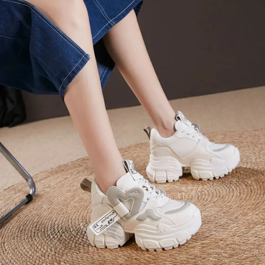 

Krasovki 10cm Air Mesh Genuine Leather Hidden Heel Summer Chunky Sneakers Sandals Wedge Leisure Vulcanize Fashion Women Platform