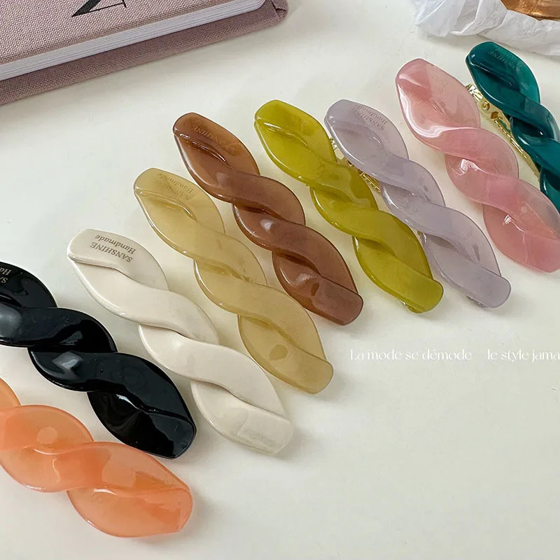 

New Acetate Hair Clips Twist Braided Barrettes Bowknot Geometric Solid Color Hairpins Korean Ins Women Accessories Side Pins