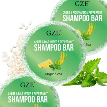 GZE Chebe & 쌀물 & PEPPermint 샴푸 바 비누, 모발 농축 및 강화, 곱슬 건조 및 모발 보습에 도움, 3 개 상품 이미지