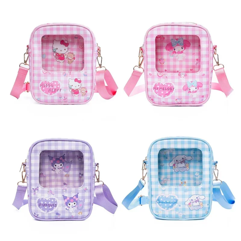 

Kawaii Cinnamoroll One Shoulder Bag Transparent PU Leather Storage Bag Sanrio Kuromi My Melody Kt Cat Portable Outgoing Bag