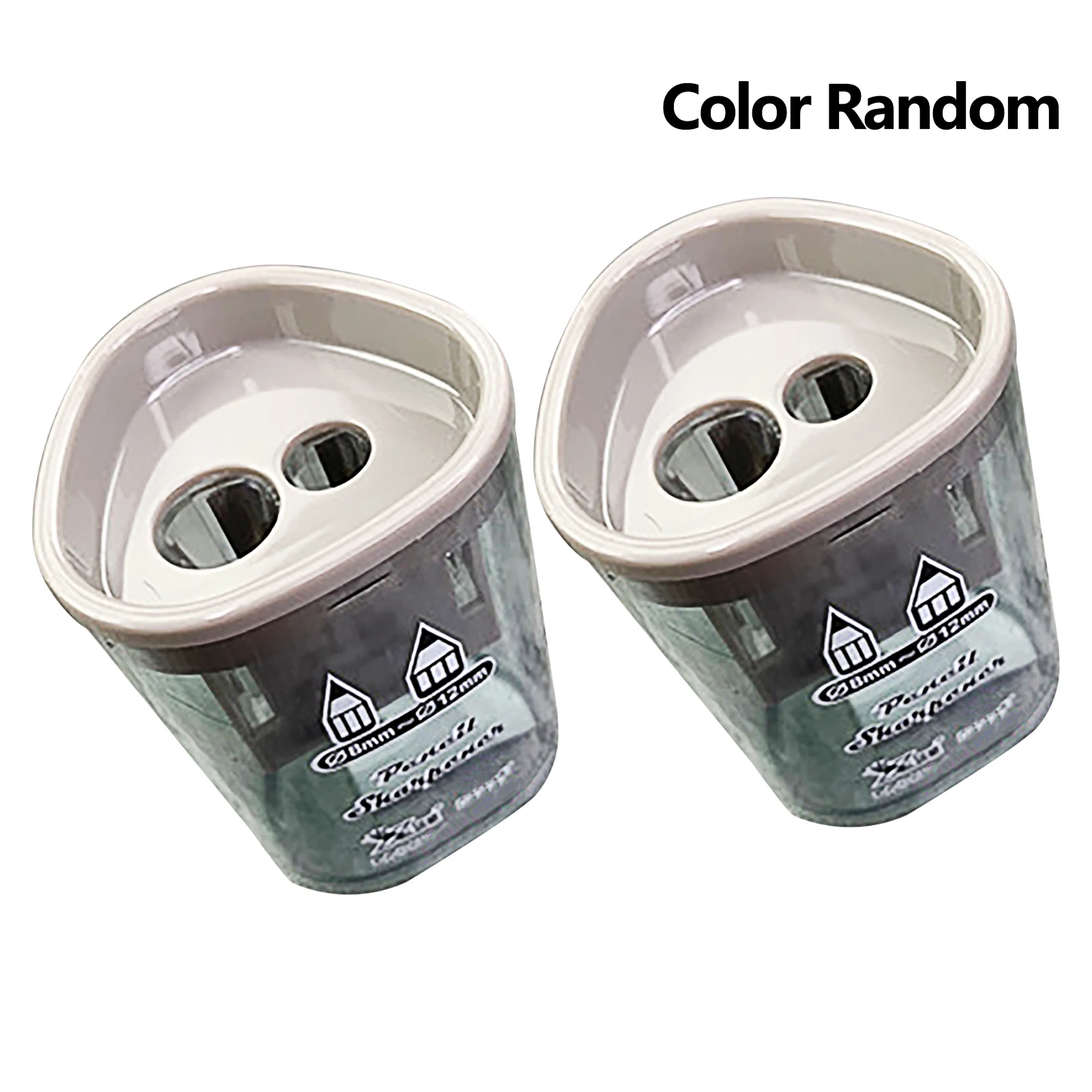 

2pcs Durable Gift Pencil Sharpener Kids Adults School Dual Holes 8mm 12mm With Container Home Office Handheld Random Color