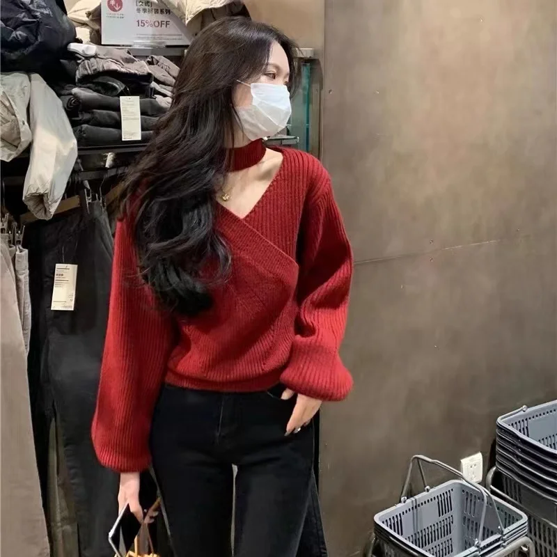 Sexy V-neck Sweater Women's Off Shoulder Cross Neck Long Sleeve Knitted Undercoat
Sexy V-neck Sweater Women's Off Shoulder Cross Neck Long Sleeve Knitted Undercoat