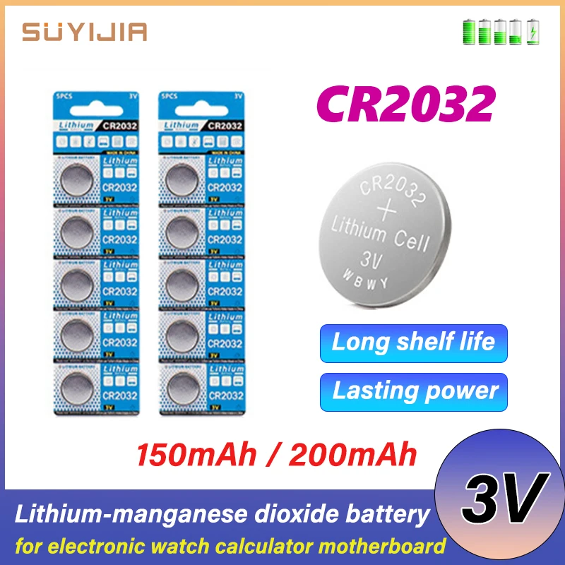 CR2032 Button Coin Cell CR 2032 3V Lithium Battery DL2032 ECR2032 BR2032 for Toy Watch Car Remote Control Calculator Motherboard
CR2032 Button Coin Cell CR 2032 3V Lithium Battery DL2032 ECR2032 BR2032 for Toy Watch Car Remote Control Calculator Motherboard