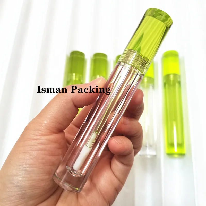 

40Pcs Refillable crystal clear cylinder green teal thick empty lip gloss cosmetic packaging container bottle wand tubes 6ml