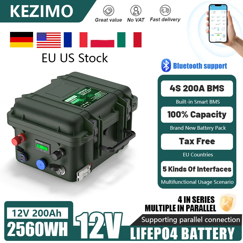 

LiFePO4 Battery Pack 24V 12V 200AH 100AH 80AH 120AH 150AH Lithium Iron Phosphate Battery With Bluetooth BMS For Boat Camping RV