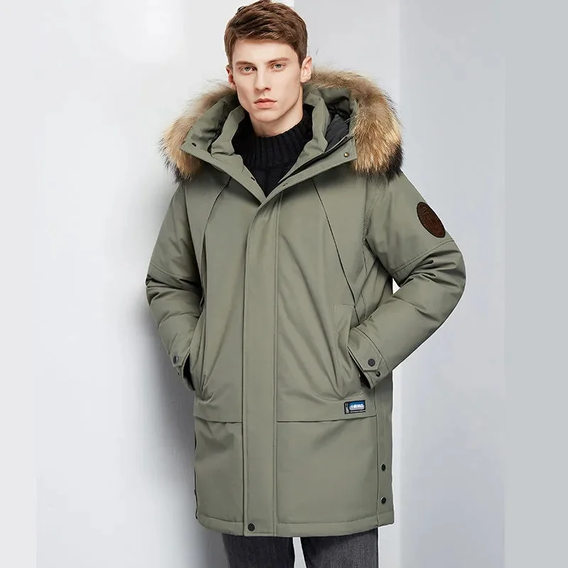 2023 New Winter Hooded Mid-Length Men Down Jacket Casual Fashion Thicken Warm Fur Collar Parka All-Match Solid Color Outwear
2023 New Winter Hooded Mid-Length Men Down Jacket Casual Fashion Thicken Warm Fur Collar Parka All-Match Solid Color Outwear