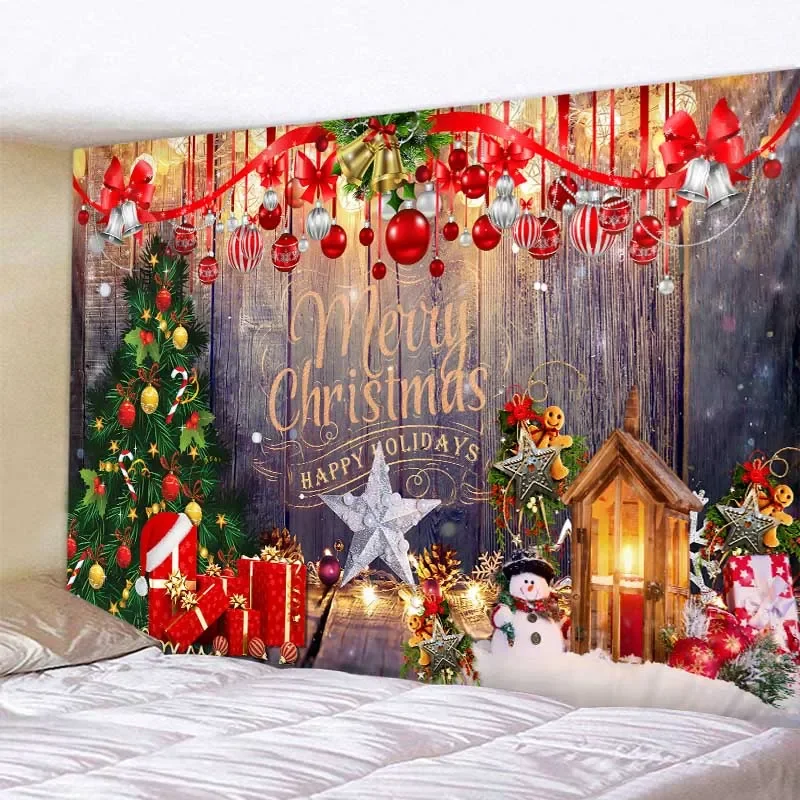 

Christmas Tapestry Wall Mount Santa Claus Christmas Tree Fireplace Elk Tapestry Bedroom Living Room Dormitory Wall Decoration