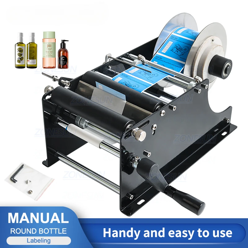 

ZONESUN ZS-50 Label Applicator Manual Round Bottle Labeling Machine Beer Can Jar Tube Wine Adhesive Sticker Labeler