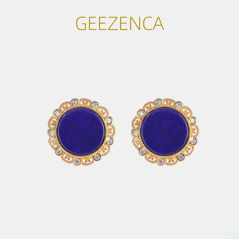GEEZENCA 925 Sterling Silver Gold Plated Lapis Lazuli Earrings For Women Simple Minimalism Natural Blue Stone Stud Earring Gift
GEEZENCA 925 Sterling Silver Gold Plated Lapis Lazuli Earrings For Women Simple Minimalism Natural Blue Stone Stud Earring Gift