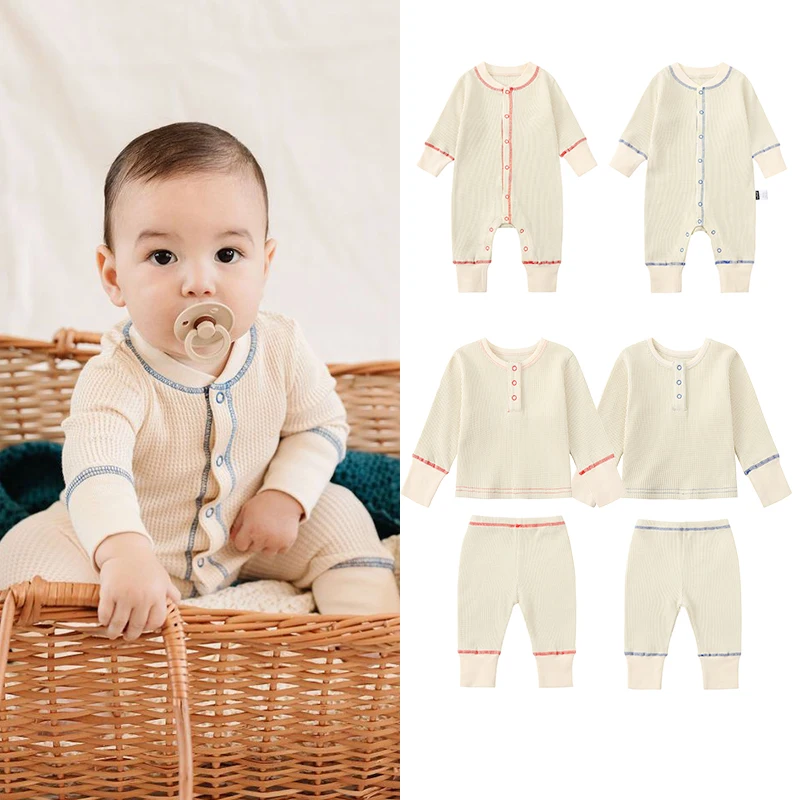 

Jenny&Dave Nordic Cross Ribbed Baby Cotton Contrast Bodysuit Spring and Autumn Backing Baby Pajamas Fashionable Climbing Clothes