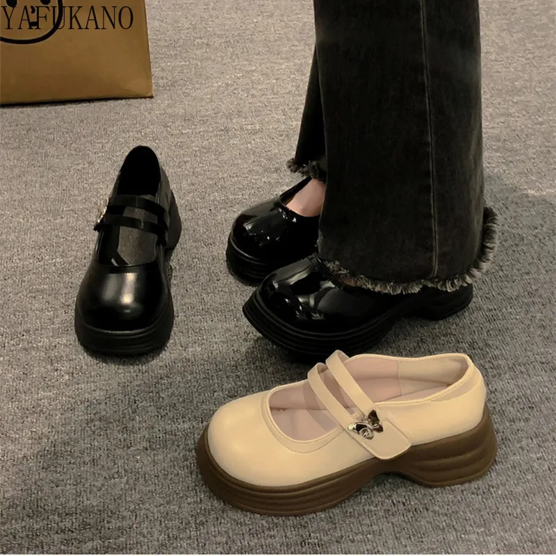 

Retro Mary Jane Small Leather Shoes British Style Thick Sole Increase In Height Buckle Strap Single Shoes Platform High Heels