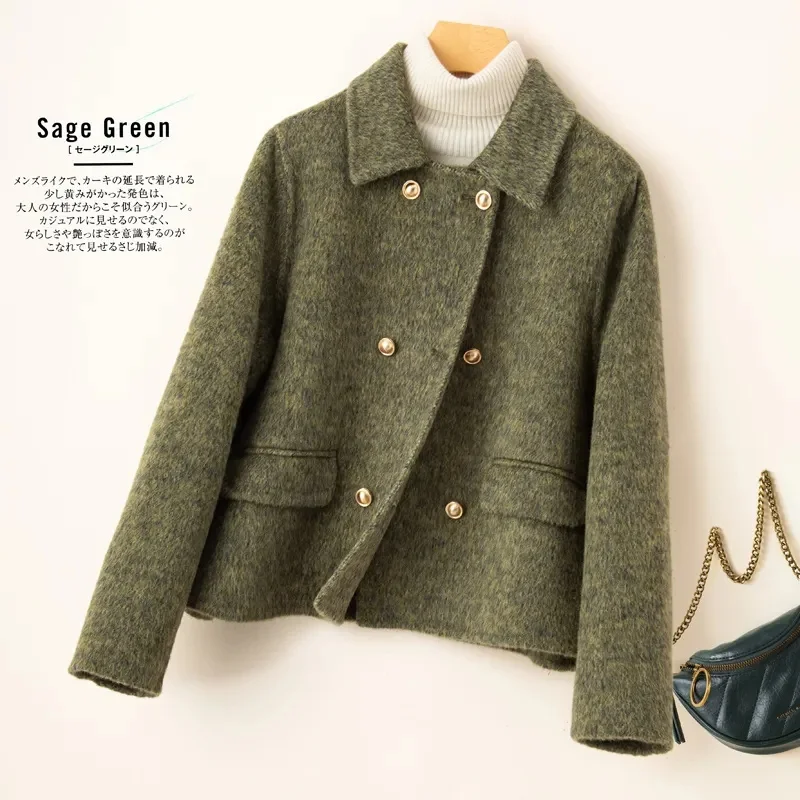 

2024New Autumn Winter High-End Coat Women Short Woolen Jacket Korean Cardigan Overcoat Double-Breasted Cashmere Outerwear Female
