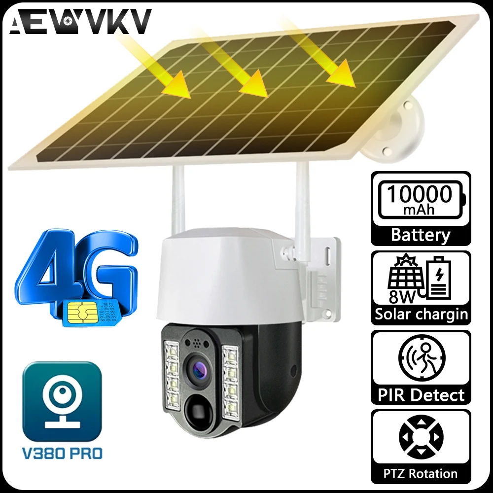 

5MP 4G SIM Card WiFi PTZ IP Camera CCTV PIR Motion Detection 8W Solar Surveillance Camera Waterproof 30M Colorful Night Vision