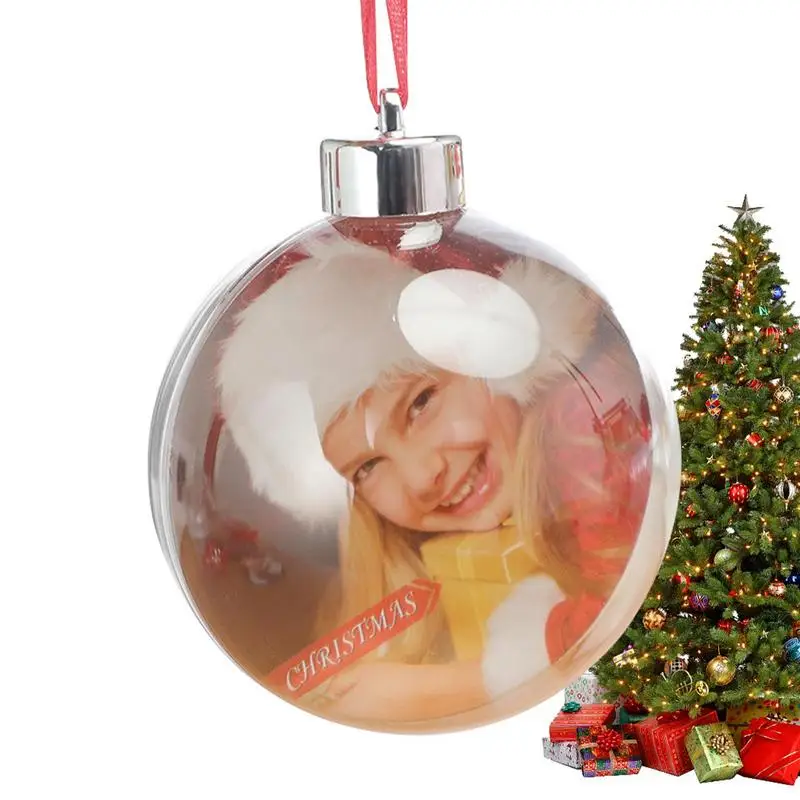 

8cm Christmas Transparent Ball Fillable Bauble Christmas Tree Pendants DIY Photo Baubles Hanging Ornaments Decoration Gift Box