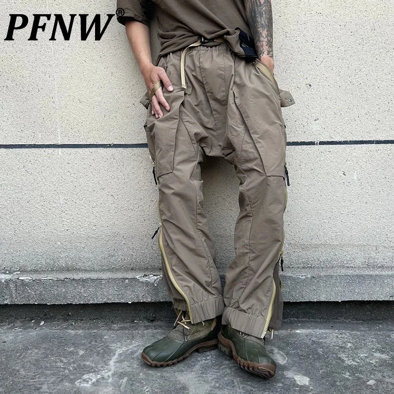 

PFNW Autumn Winter Men's Fashion Baggy Cargo Pants Tide Zippers Pockets Nylon Sports Casual Hip Hop Loose Youth Overalls 12A7421