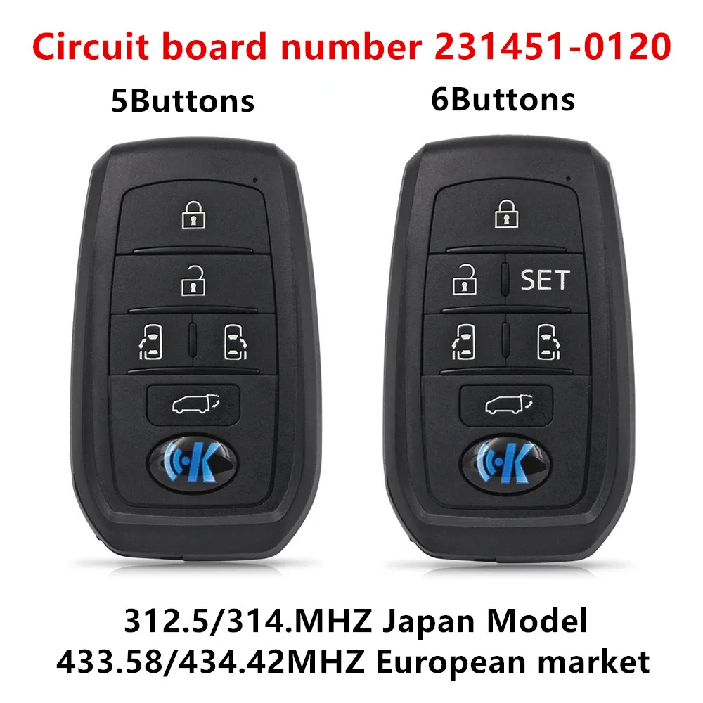 

KEYECU Replacement Smart Remote Key FOB 312.5/314.0 Japan Model OR 433MHZ 8A Chip for Toyota Alphard Vellfire Board: 231451-0120