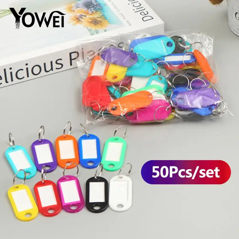 

50pcs/lot Colorful Numbered Name Baggage Tag ID Label Name Tags With Split Ring Plastic Keychain Key Tags label