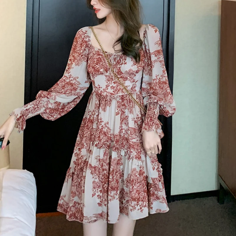 2023 French Floral Chiffon Dress Printing Slim and Retro Square Neck Drawcord Free Shipping
2023 French Floral Chiffon Dress Printing Slim and Retro Square Neck Drawcord Free Shipping