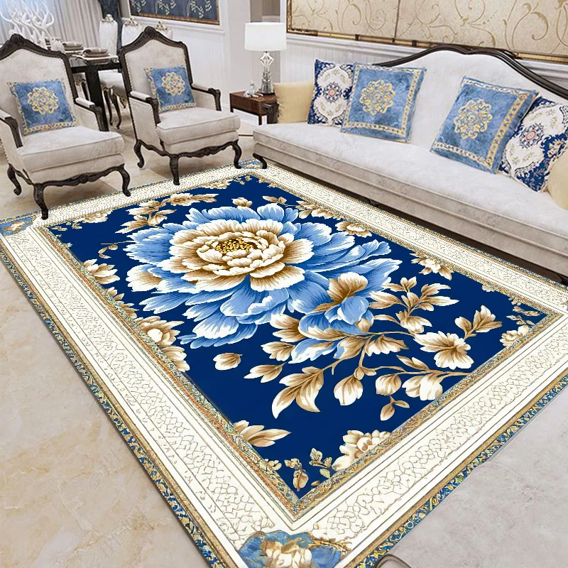 

Blue Flower Decoration Carpet Living Room Sofa Chair Area Rug European Modern Home Large Carpets Rooms Decor Floor Mat ковер 러그