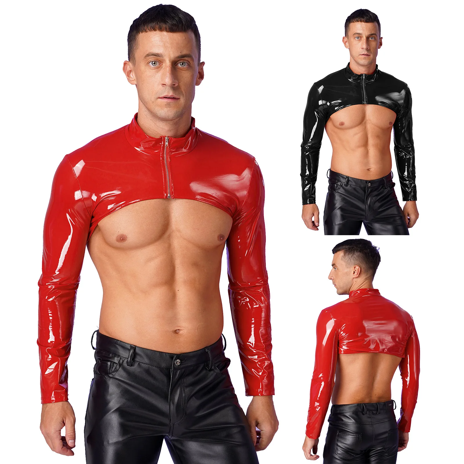 Mens Clubwear Zipper Patent Leather Crop Top Weet look Long Sleeve Arm Sleeve Shrug Slim Top Showing Muscle Clubwear
Mens Clubwear Zipper Patent Leather Crop Top Weet look Long Sleeve Arm Sleeve Shrug Slim Top Showing Muscle Clubwear