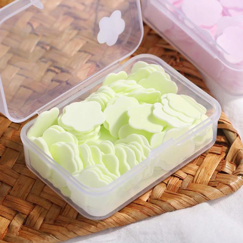 

100 Pcs/Box Mini Cleaning Soaps Portable Hand Wash Soap Papers Scented Slice Washing Hand Bath Travel Small Soap