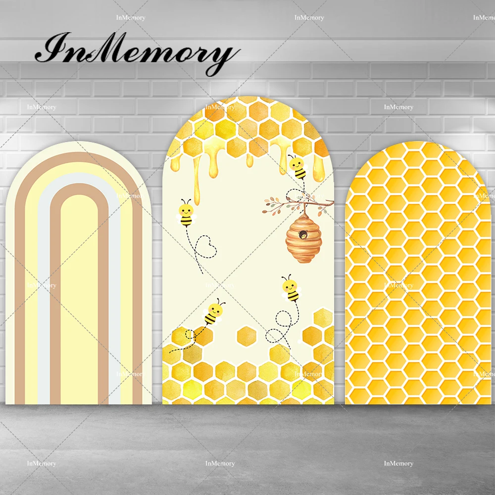 

Yellow Sweet Bee Day Arch Backdrop Cover for Baby Shower Newborn Kids 1st Birthday Party Backgrounds Chiara Wall Banner