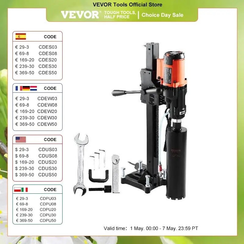 

VEVOR 3200W 750RPM Wet/Dry Diamond Core Drill Machine Concrete Core Drill Rig Stand Industrial Wet Electric Core Drilling Machin