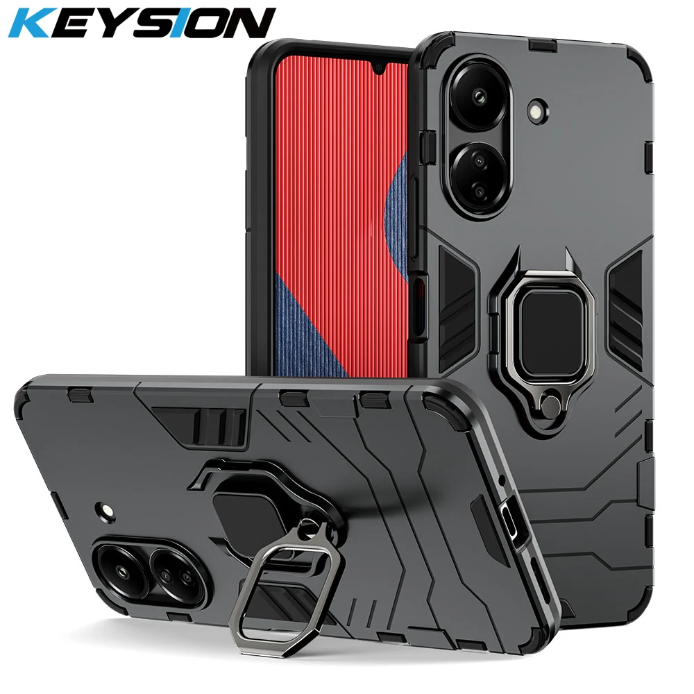 

KEYSION Shockproof Armor Case for Xiaomi POCO C65 C51 C50 40 Silicone+PC Metal Ring Stand Phone Back Cover for Redmi 13C 12C 10C