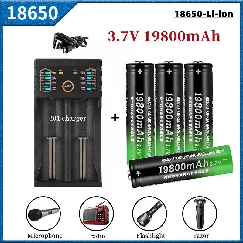 100% New 18650 Battery 3.7V 19800mAh Rechargeable Li-Ion Battery with Charger for Led Flashlight Batery Litio Battery+ Charger
100% New 18650 Battery 3.7V 19800mAh Rechargeable Li-Ion Battery with Charger for Led Flashlight Batery Litio Battery+ Charger