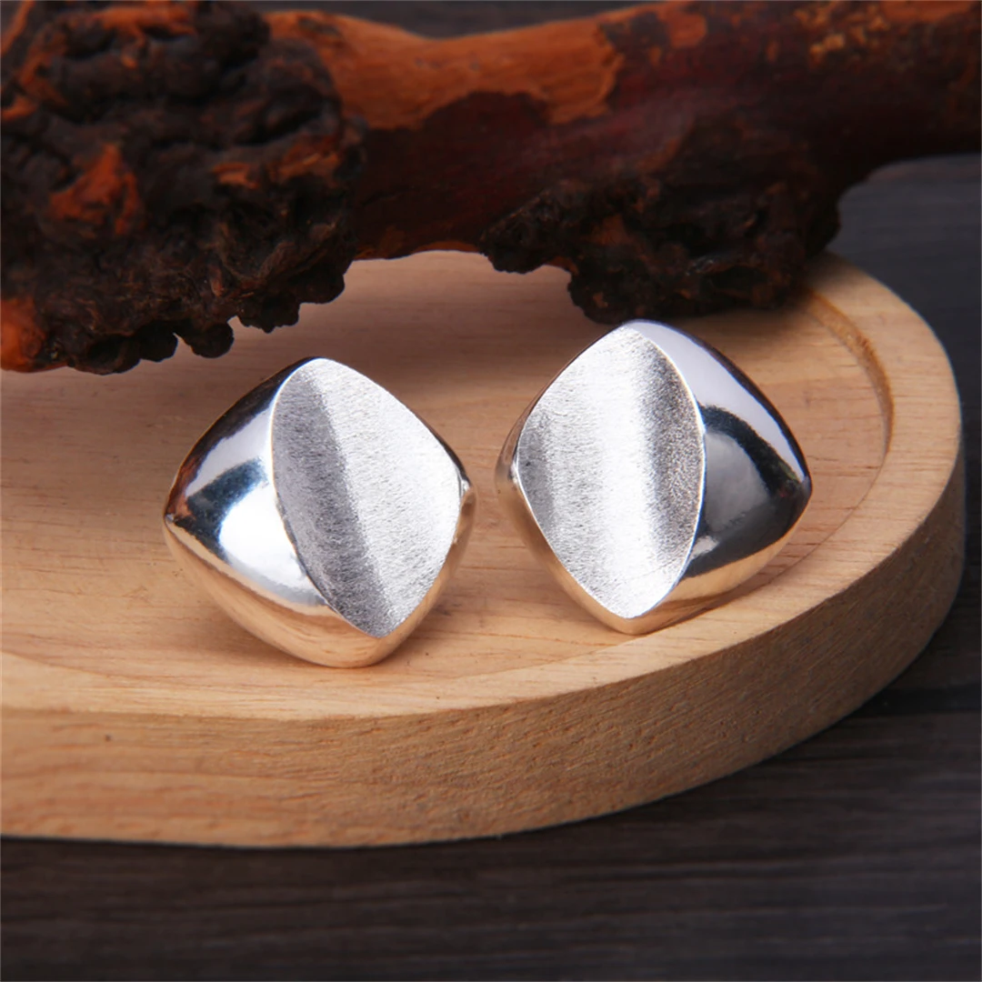 

MeiBaPJ Real S925 Sterling Silver Retro Brushed Rhombus Ear Studs Fine Party Weddings Jewelry Free Shipping FY