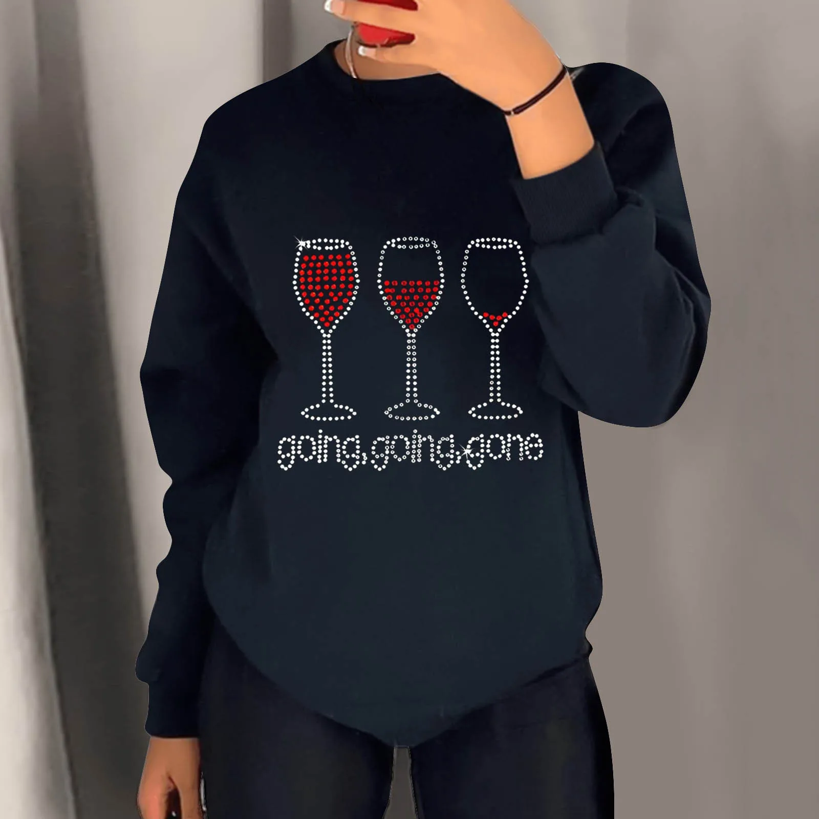 

Women's Sweater Autumn Hot Drill Long Sleeve O-Neck Casual Sports Y2k Tops Diamonds Graphic Sweatshirt Hoodies Caja Misteriosa