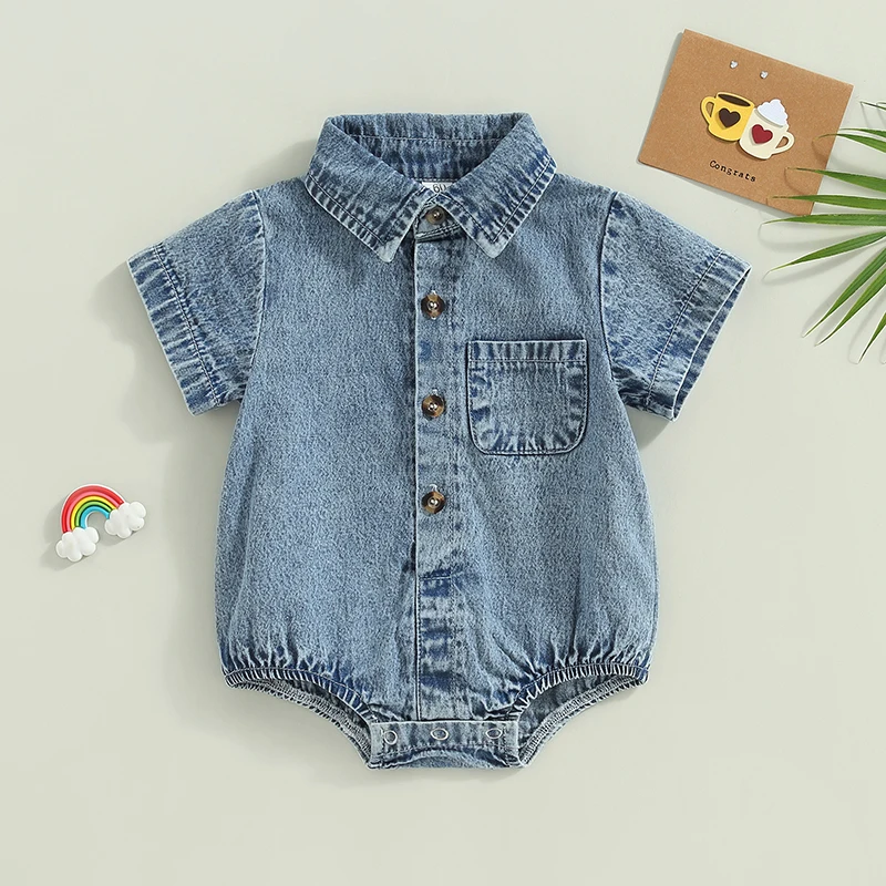 Infant Boys Girls Denim Romper Solid Color Short Sleeve Turn-Down Collar Baby Jumpsuits Summer Buttons Casual Bodysuits
Infant Boys Girls Denim Romper Solid Color Short Sleeve Turn-Down Collar Baby Jumpsuits Summer Buttons Casual Bodysuits