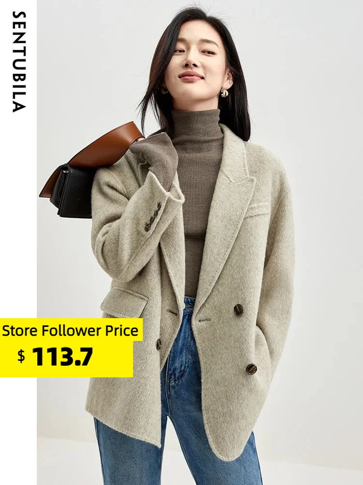 

Sentubila Winter 83.8% Wool Blend Coat for Women 2023 Elegant Notched Collar Double Faced Woolen Blazer Jacket Outwear W34O49940