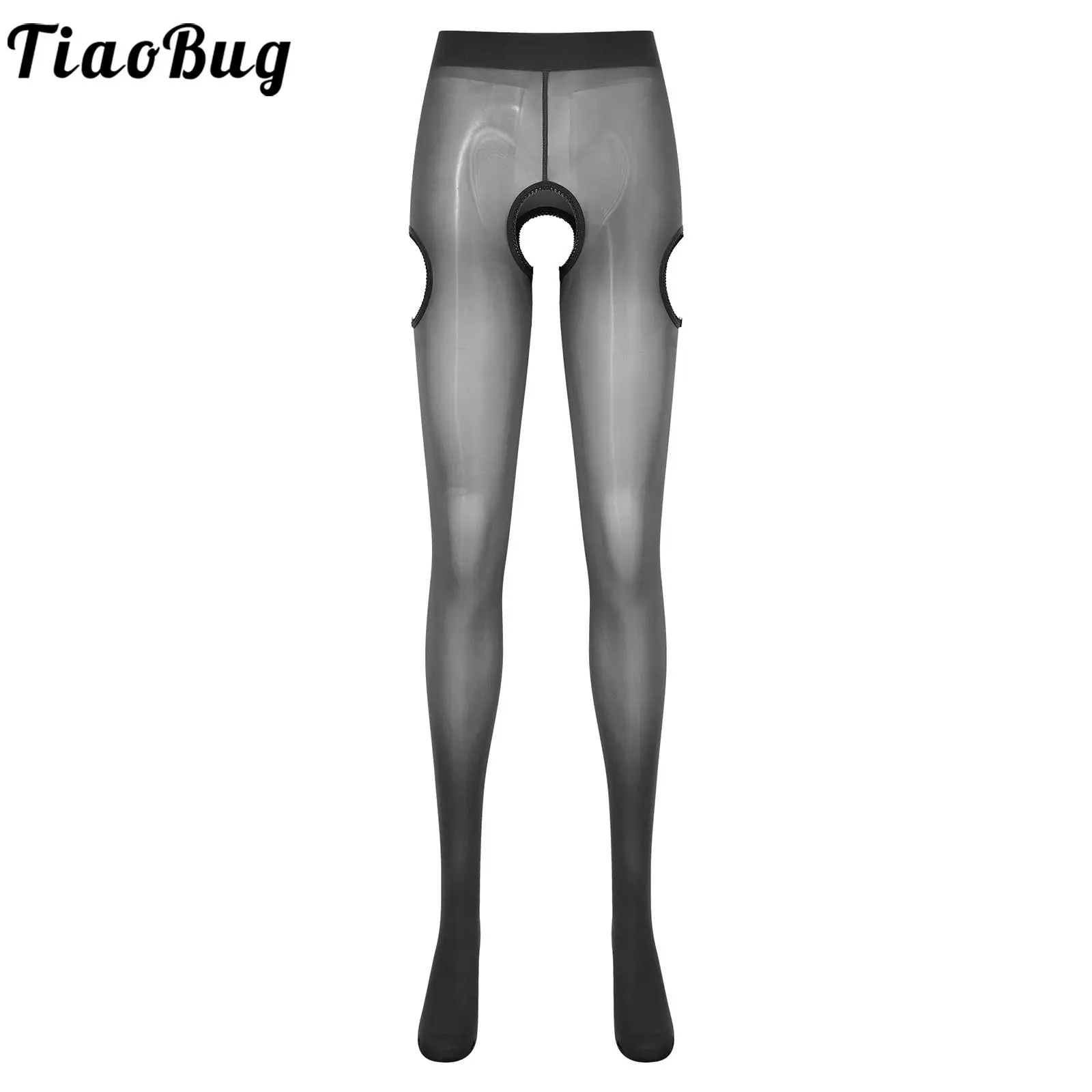 

Womens Nylon Open Crotch Pantyhose Glossy Stretchy Solid Footed Stockings High Waist Elastic Waistband Tights Erotic Nightwear
