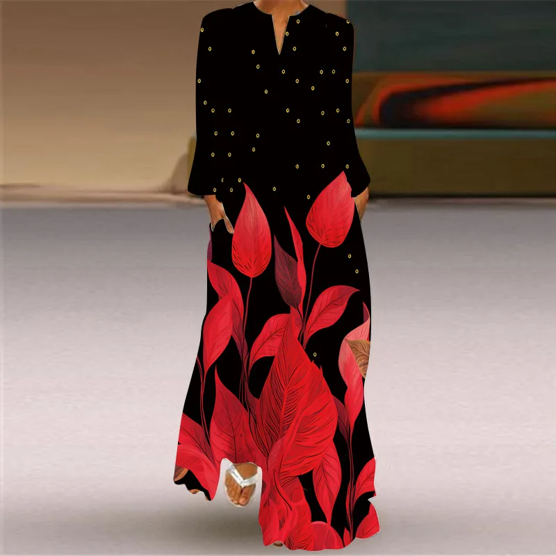 Spring and Summer New Art Retro Women's Long Skirt V-neck Long Sleeve Pocket Printed Loose A-line Dress
Spring and Summer New Art Retro Women's Long Skirt V-neck Long Sleeve Pocket Printed Loose A-line Dress